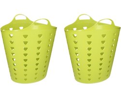 Set van 2x stuks groene wasmand flexibel 60 liter - Formaat 47 cm hoog