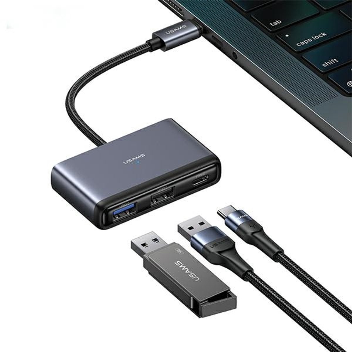 USAMS 5-in-1 USB-C Hub - voor PC/Laptop - Zilver