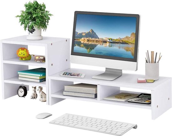 Across-Star Dual-Monitor-Stand Riser - Verstellbare Lengte 72-100 cm, Groot Desktop Computer Monitor Riser Voor 2 Schermen, Bureau Plank Organizer Stand Voor Computer/Laptop/PC/Printer/TV