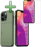 Hoes Geschikt voor iPhone 14 Pro Max Hoesje Hard Case Met Pas Houder Met Screenprotector - Hoesje Geschikt voor iPhone 14 Pro Max Hoes Shockproof Hard Cover Met Kaarthouder - Donkergroen