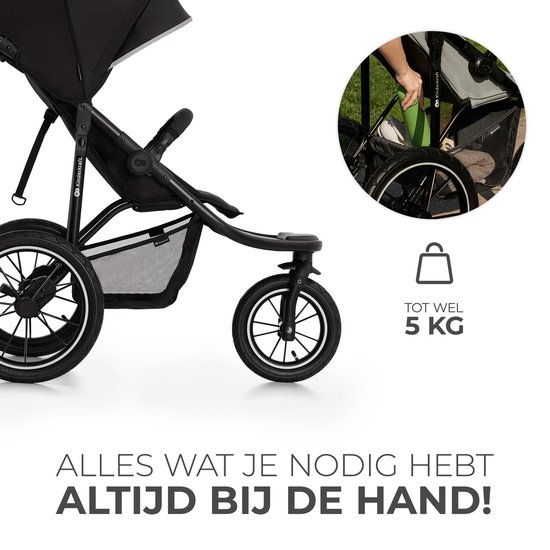 Kinderkraft HELSI 2 Wandelwagen – All-terrain Tot 27 kg – 3 Opblaasbare Wielen – Vering Achterwielen – Verstelbare Rugleuning – Zwart