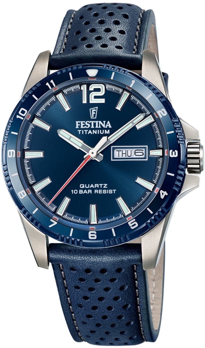 Festina F20699-2 Heren Horloge - Mineraalglas - Titanium-Leer - Zilverkleurig - Ø 43 mm - Quartz - Gesp - 10 ATM (zwemmen)