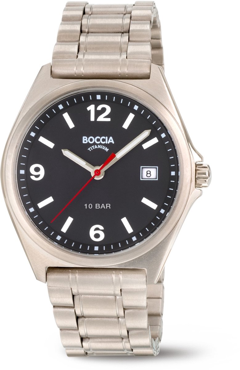 Boccia Titanium 3663-01 Heren Horloge - Mineraalglas - Zilverkleurig - 39 mm breed - Quartz - Vouw-Vlindersluiting - 10 ATM (zwemmen)