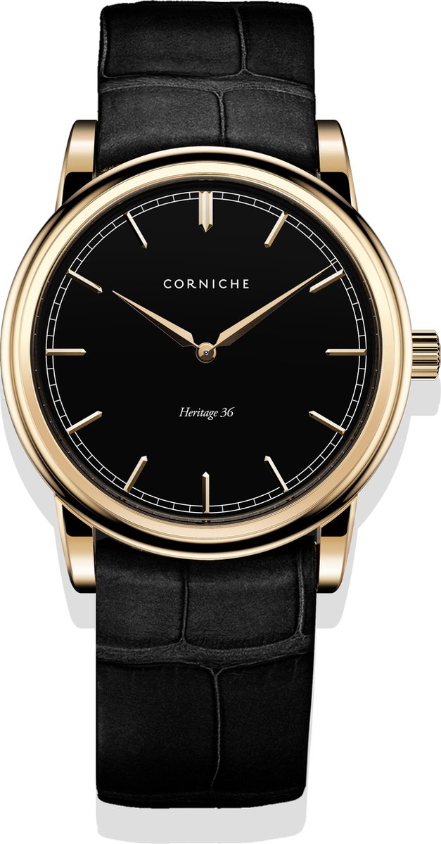 Corniche Heritage 36 C40672 Dames Horloge - Saffierglas - Roestvrijstaal-Leer - Zwart-Goudkleurig - Ø 36 mm - Quartz - Vouw-Vlindersluiting