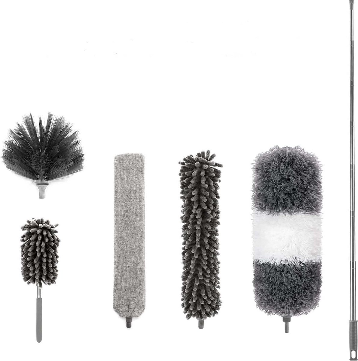 Goedkoopste 6 stuks telescopische wasbare plumeaus met roestvrijstalen telescoopstang - stofdoeken voor het verwijderen van stof en spinnenwebben - dekens - hoekbezem - microvezel - maximaal 25-256 cm lang ragebol