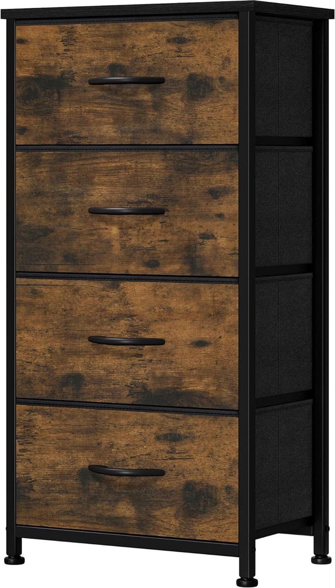 Ladekast met 4 laden - stoffen dressoir met handgrepen - metalen frame - rustiek bruin