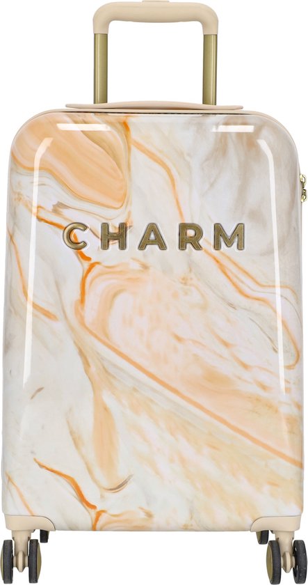 Charm London Marble Travel Handbagage Koffer - 54 cm - 32 liter - TSA slot - Crème