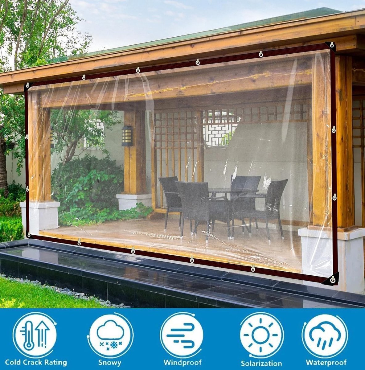 Transparant zeil, regendicht afdekzeil, 0,4 mm pvc-folie, met inslagringen, voor balkon, buiten, tuin, kas, maat kan worden aangepast, 420 g/m² (1,2 x 3,5 m