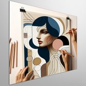 Modern vrouw schilderij | Vrouwelijkheid in hedendaagse kunst: een eigentijdse interpretatie van vrouwelijkheid | Kunst - 40x40 centimeter op Dibond | Foto op Dibond