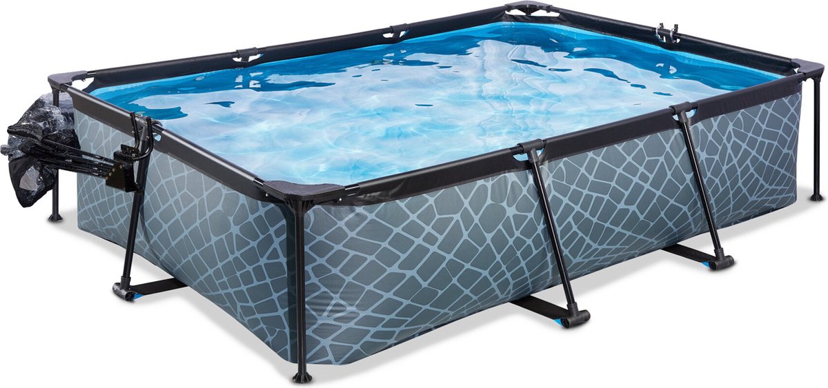 EXIT Stone Frame Zwembad 300x200x65cm - Opzetzwembad - met Filterpomp & Overkapping - Rechthoekig - Grijs — afbeelding 3