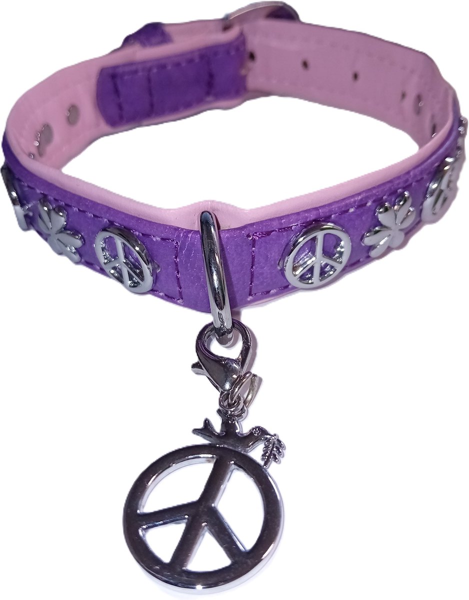 Pettarazzi - Halsband - Paars/Roze Love & Peace Artileather - 40cmx20mm