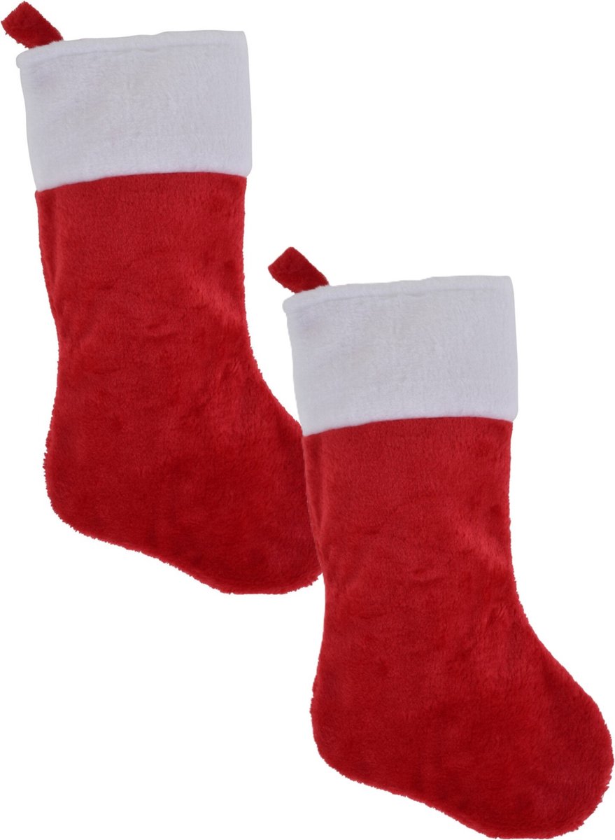 Rode kerstsokken met traditioneel design, 43 cm hoog, polyester - 2 stuks.