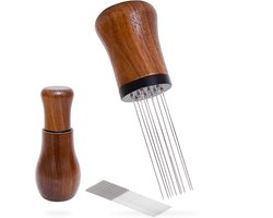 Espresso-verdelingsgereedschap - 10 mm naalden - Roestvrijstaal - Houten handvat
