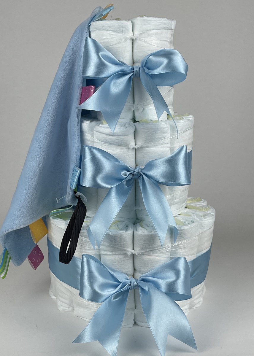 Chouette-Chouette | Luiertaart Jongen | Kraamcadeau | Geboorte Jongen | Babyshower | Knuffeldoek Labels Blauw - Blauw