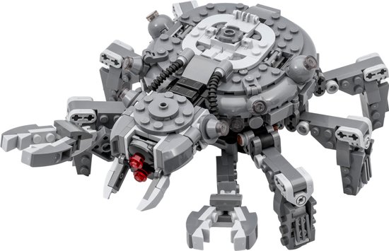 LEGO Star Wars Spider Tank in grijstinten met rode ogen en grijpende poten.