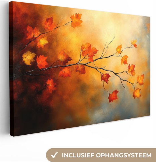 Foto: Canvas schilderij 120x80 cm wanddecoratie herfstbladeren oranje abstract herfsttakken natuur muurdecoratie woonkamer slaapkamer decoratie kamer accessoires schilderijen