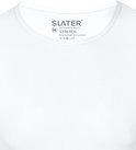 Close-up van neklabel van wit Slater t-shirt: "SLATER DESIGNED TO FIT M STRETCH 95% katoen 5% elastan".
