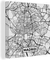 Canvas Schilderij Madrid - Zwart Wit - Stadskaart - Plattegrond - Kaart - 90x90 cm - Wanddecoratie