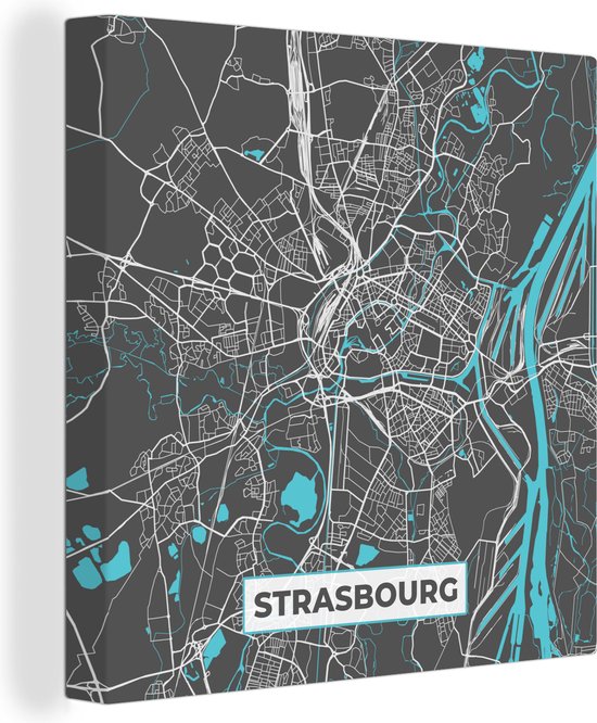 Canvas Schilderij Strasbourg - Frankrijk - Plattegrond - Stadskaart - Kaart - 20x20 cm - Wanddecoratie