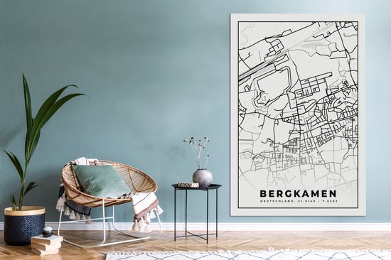 Tableau Peinture sur Toile Carte - Bergkamen - Carte - Plan de Ville - 120x180 cm - Décoration murale XXL