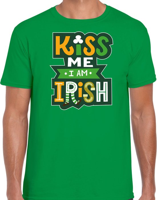St. Patricks day t-shirt - groen - voor heren - Kiss me im Irish - Ierse feest kleding / outfit / kostuum L