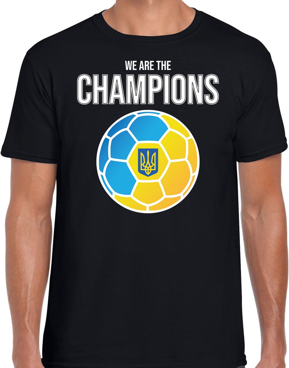 Oekraine EK/ WK supporter t-shirt - we are the champions met Oekrainse voetbal - zwart - heren - kleding / shirt L