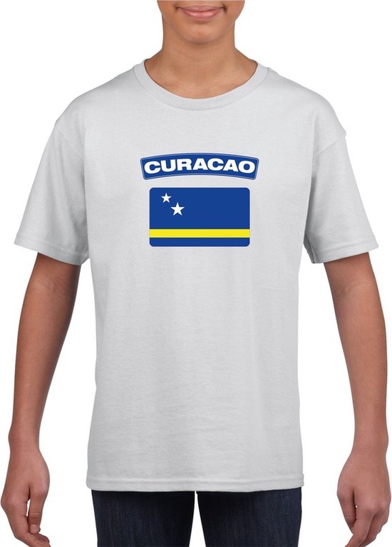 Foto: Curacao t shirt met curacaose vlag wit kinderen 146 152