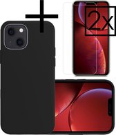 Hoes Geschikt voor iPhone 13 Hoesje Cover Siliconen Back Case Hoes Met 2x Screenprotector - Zwart