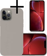Hoes Geschikt voor iPhone 13 Pro Max Hoesje Cover Siliconen Back Case Hoes Met Screenprotector - Grijs