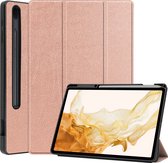 Case2go - Tablet hoes geschikt voor Samsung Galaxy Tab S8 Plus (2022) - 12.4 inch - Flexibel TPU - Tri-Fold Book Case - Met pencil houder - Rosé-Goud