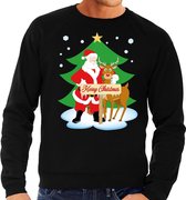 Foute kersttrui / sweater met de kerstman en rendier Rudolf zwart voor heren - Kersttruien L