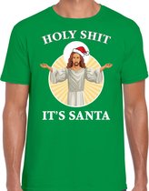 Holy shit its Santa fout Kerstshirt / Kerst t-shirt groen voor heren - Kerstkleding / Christmas outfit S