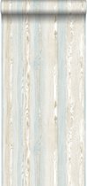 ESTAhome behang hout motief lichtblauw en beige - 148625
