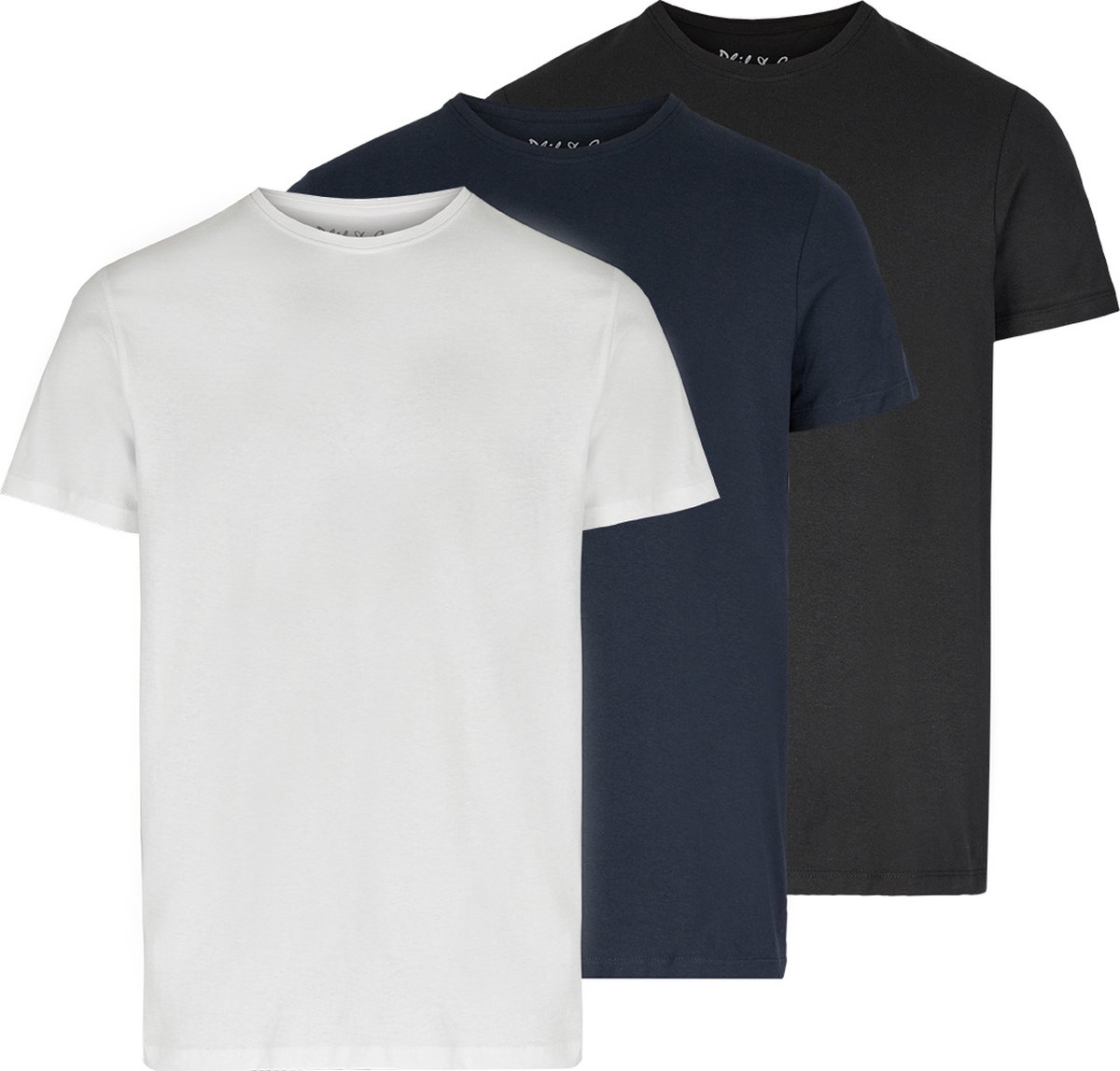 Phil & Co Ondershirt Heren T-shirt Ronde Hals Regular Fit 3-Pack Zwart Blauw Wit - Maat XXL