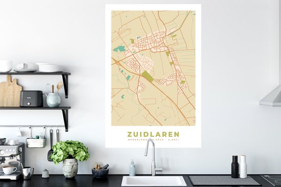 Muurstickers - Sticker Folie - Kaart - Zuidlaren - Stadskaart - Plattegrond - 80x120 cm - Plakfolie - Muurstickers Kinderkamer - Zelfklevend Behang - Zelfklevend behangpapier - Stickerfolie