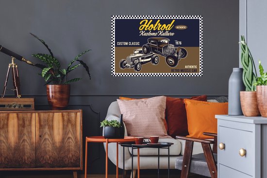 Stickers Stickers muraux - Mancave - Voiture - Rétro - Blauw - Marron - 90x60 cm - Feuille adhésive