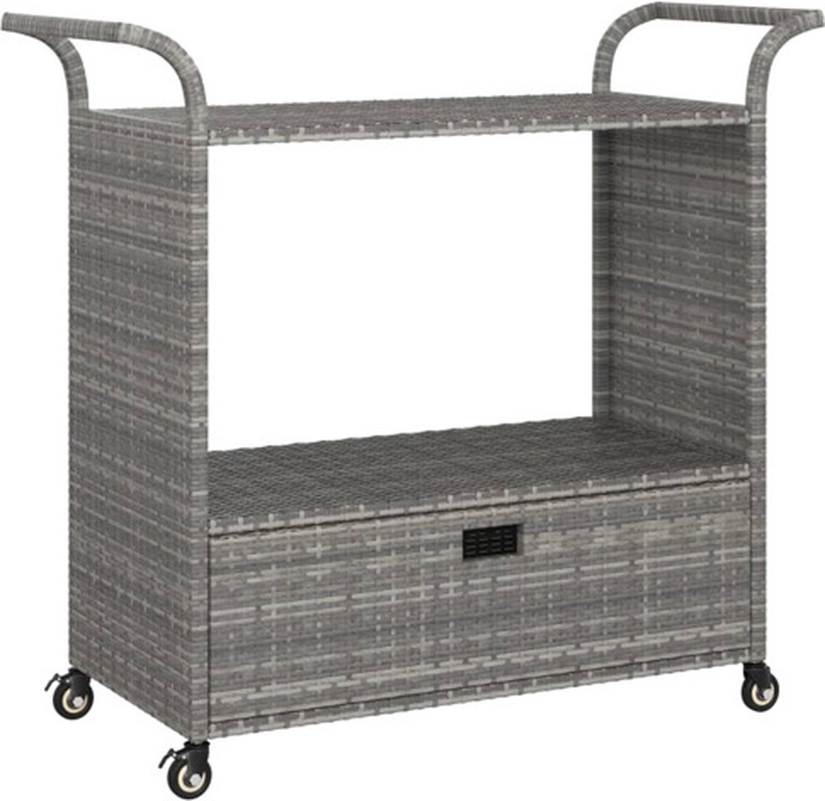 vidaXL - Serveerwagen - met - lade - 100x45x97 - cm - poly - rattan - grijs