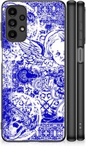 Smartphone Hoesje Geschikt voor Samsung Galaxy A13 4G Back Case TPU Siliconen Hoesje met Zwarte rand Angel Skull Blue