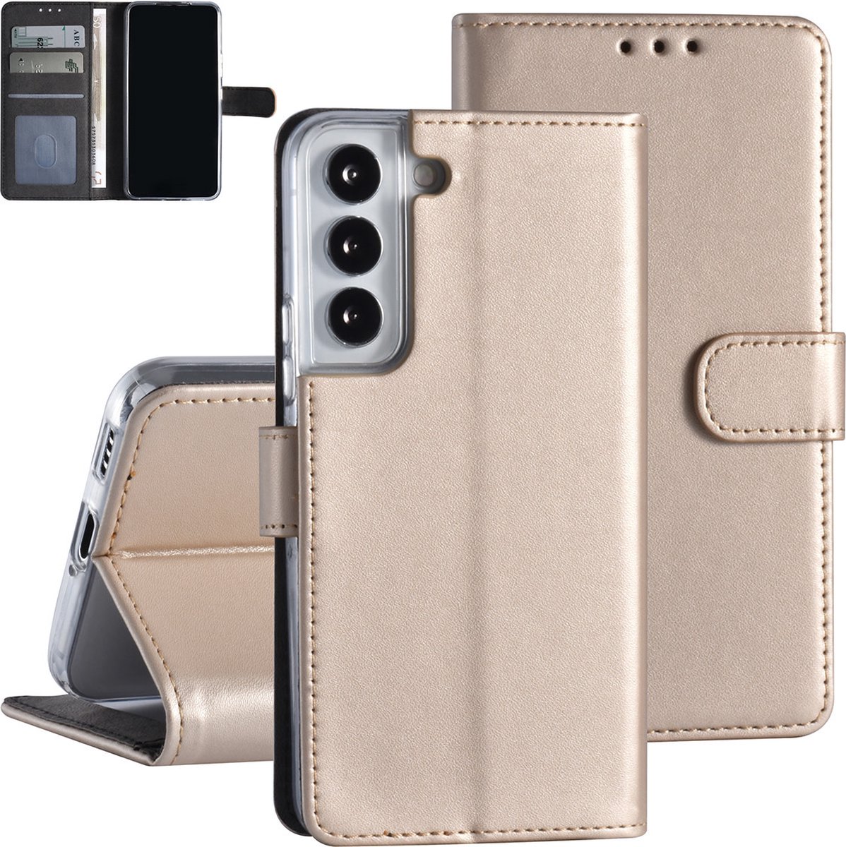 Goud Book Case hoesje voor Samsung Galaxy S22 - Pasjeshouder - Magneetsluiting