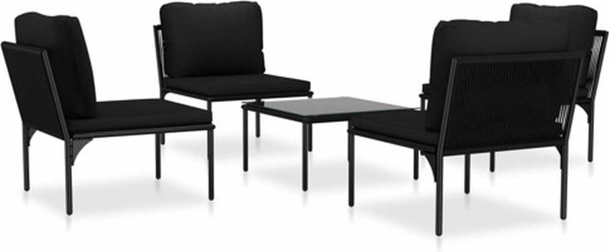 vidaXL 5-delige Loungeset met kussens PVC zwart