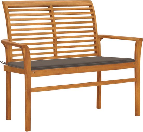 vidaXL - Tuinbank - met - taupe - kussen - 112 - cm - massief - teakhout