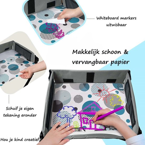 Premium Reistafel Voor Auto met Tekentafel & Tablethouder - Autostoel Organizer - Speeltafel - Whiteboard - Grijs van Merkloos — afbeelding 2