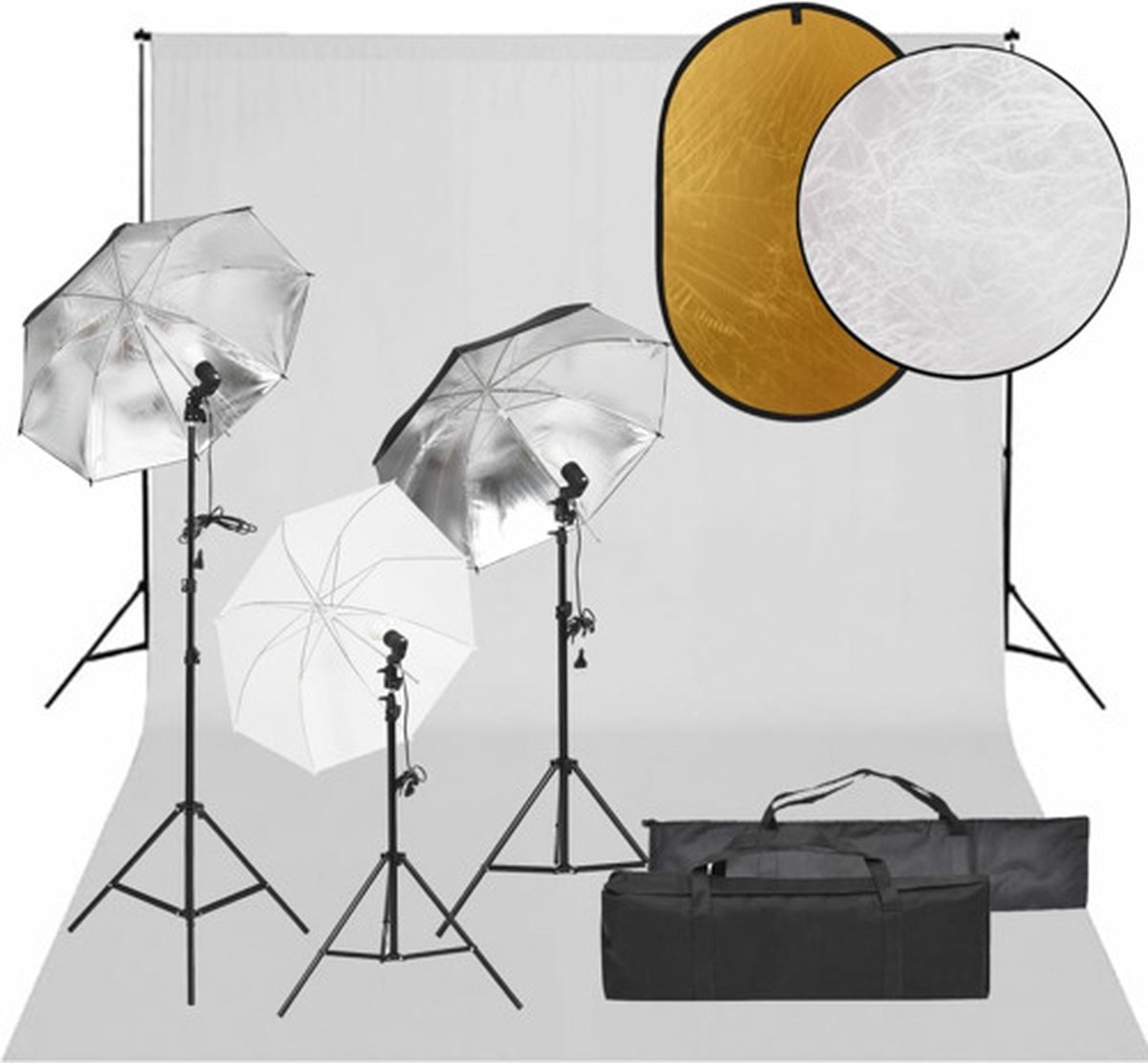 vidaXL - Fotostudioset - met - verlichtingsset, - achtergrond - en - reflector