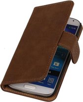 Hout Bookstyle Wallet Case Hoesje Geschikt voor de Samsung Galaxy S4 i9500 Bruin