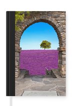 Notitieboek - Schrijfboek - Bloemen - Lavendel - Boom - Doorkijk - Notitieboekje klein - A5 formaat - Schrijfblok