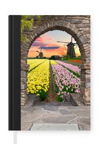Notitieboek - Schrijfboek - Tulpen - Bloemen - Molen - Doorkijk - Notitieboekje klein - A5 formaat - Schrijfblok