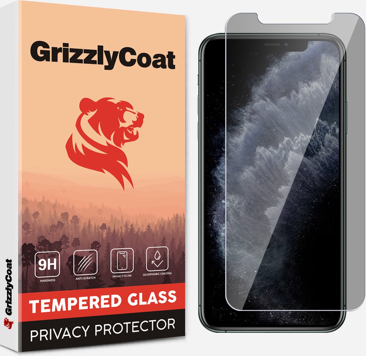 GrizzlyCoat Screenprotector geschikt voor Apple iPhone XS Max Glazen | GrizzlyCoat Easy Fit AntiSpy Screenprotector Privacy - Case Friendly + Installatie Frame