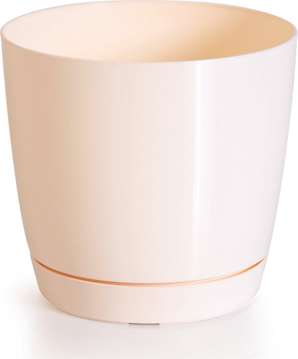 Prosperplast Plantenpot/bloempot met opvangschaal - kunststof - beige - D14 x H13 cm - binnen/buiten