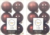 24x stuks kunststof kerstballen mahonie bruin 6 cm - Mat/glans - Onbreekbare plastic kerstballen