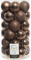 74x stuks kunststof/plastic kerstballen walnoot bruin 6 cm mix - Onbreekbaar - Kerstversiering/kerstboomversiering